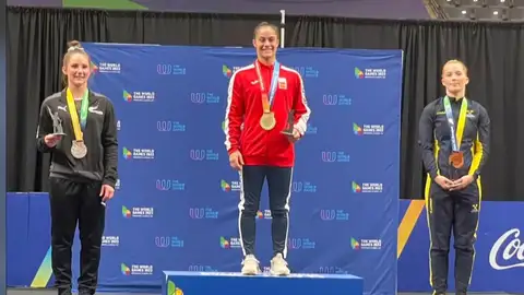 Melania Rodríguez, campeona del mundo de doble Mini Tramp en Birmingham, Estados Unidos Melania Rodríguez, campeona del mundo de doble Mini Tramp en Birmingham, Estados Unidos