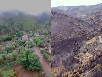 Imagen del antes y el después de la comarca de Las Hurdes, en Cáceres