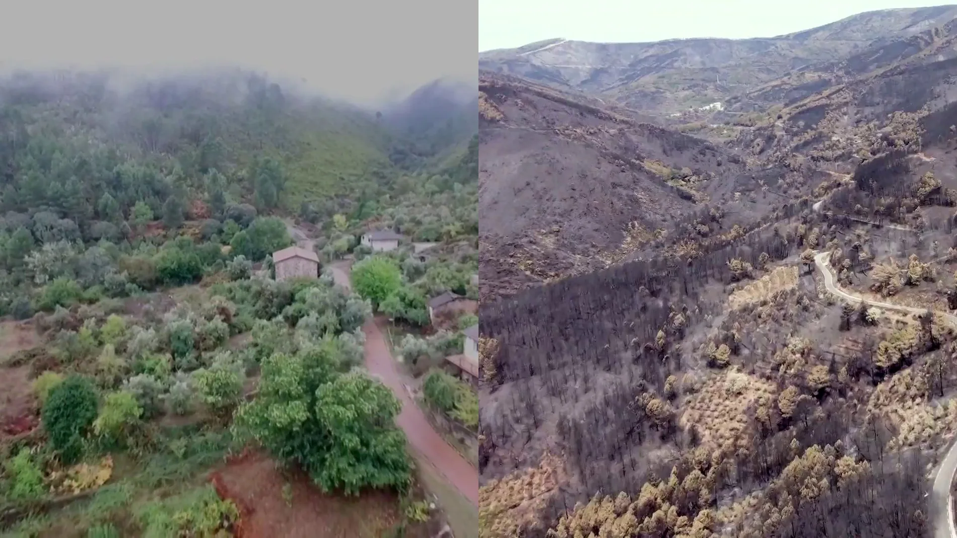 Imagen del antes y el después de la comarca de Las Hurdes, en Cáceres