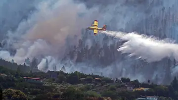 Uno de los aviones anfibios del Ejército del Aire lucha contra el fuego en Tenerife