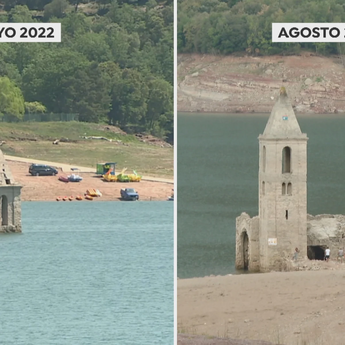 La iglesia del Pantano de Sau en Barcelona sale a la superficie debido a la gran sequía La iglesia del Pantano de Sau en Barcelona sale a la superficie debido a la gran sequía