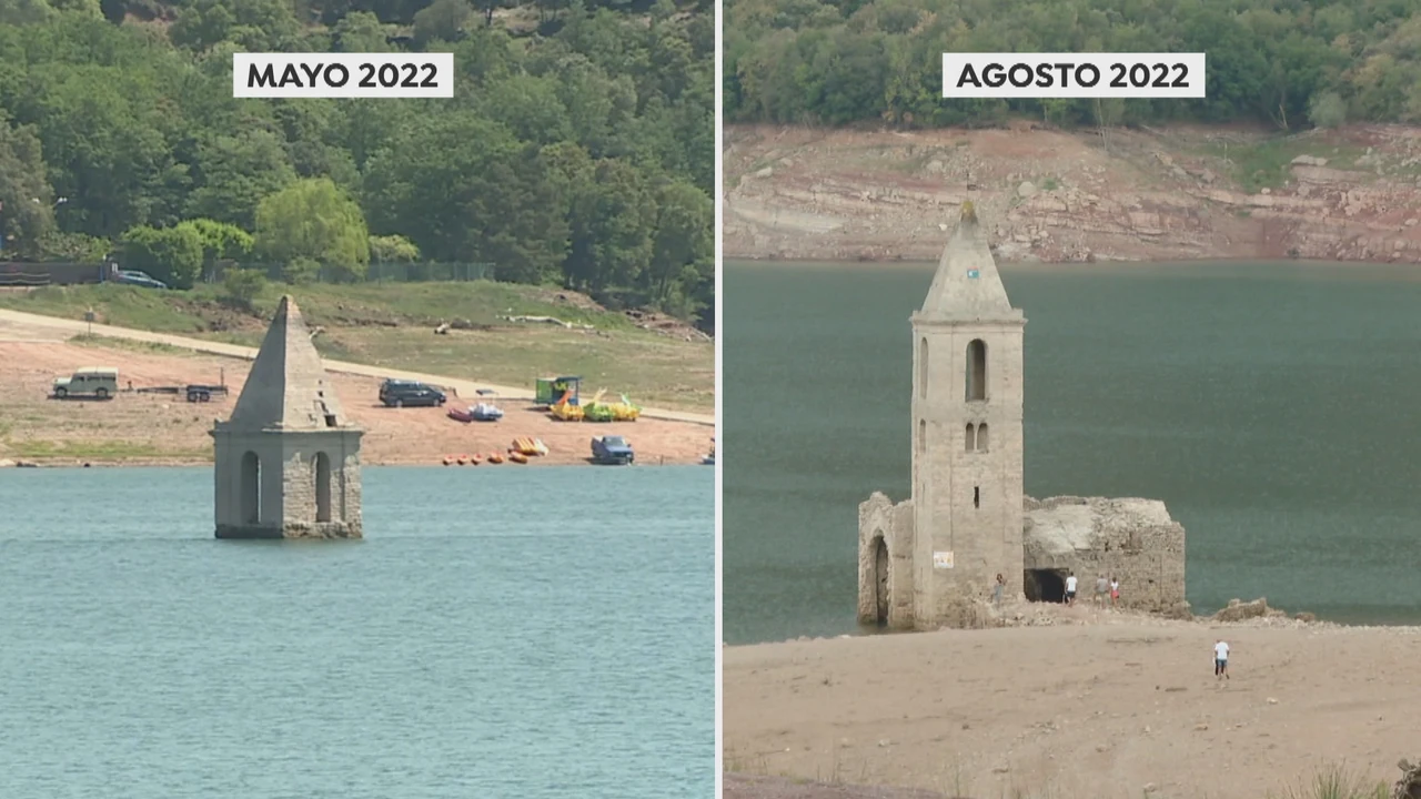 La iglesia del Pantano de Sau en Barcelona sale a la superficie debido a la gran sequía La iglesia del Pantano de Sau en Barcelona sale a la superficie debido a la gran sequía