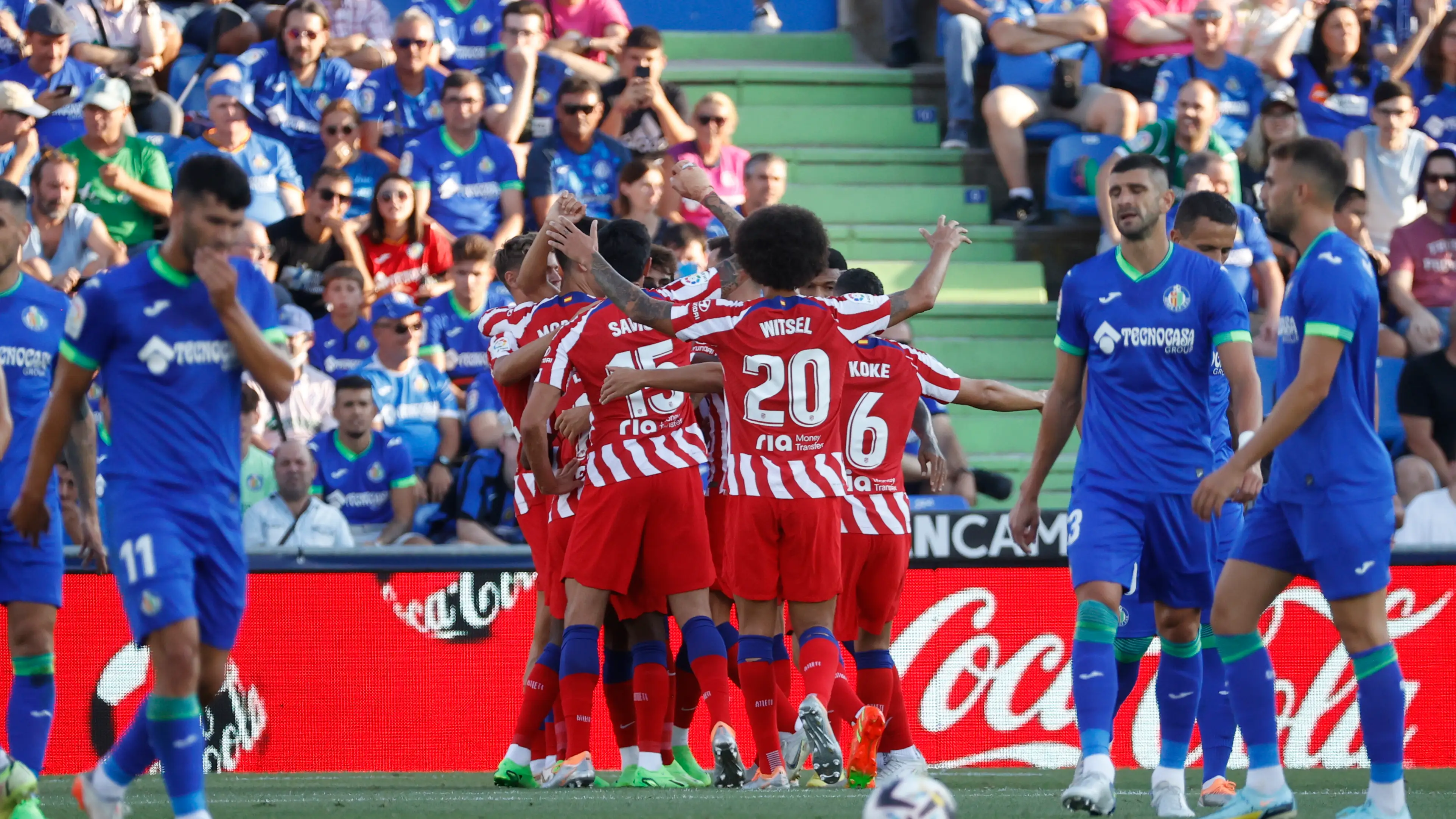 Los jugadores del Atlético de Madrid celebran el primer tanto de Morata frente al Getafe en la 1ª jornada de LaLiga Los jugadores del Atlético de Madrid celebran el primer tanto de Morata frente al Getafe en la 1ª jornada de LaLiga