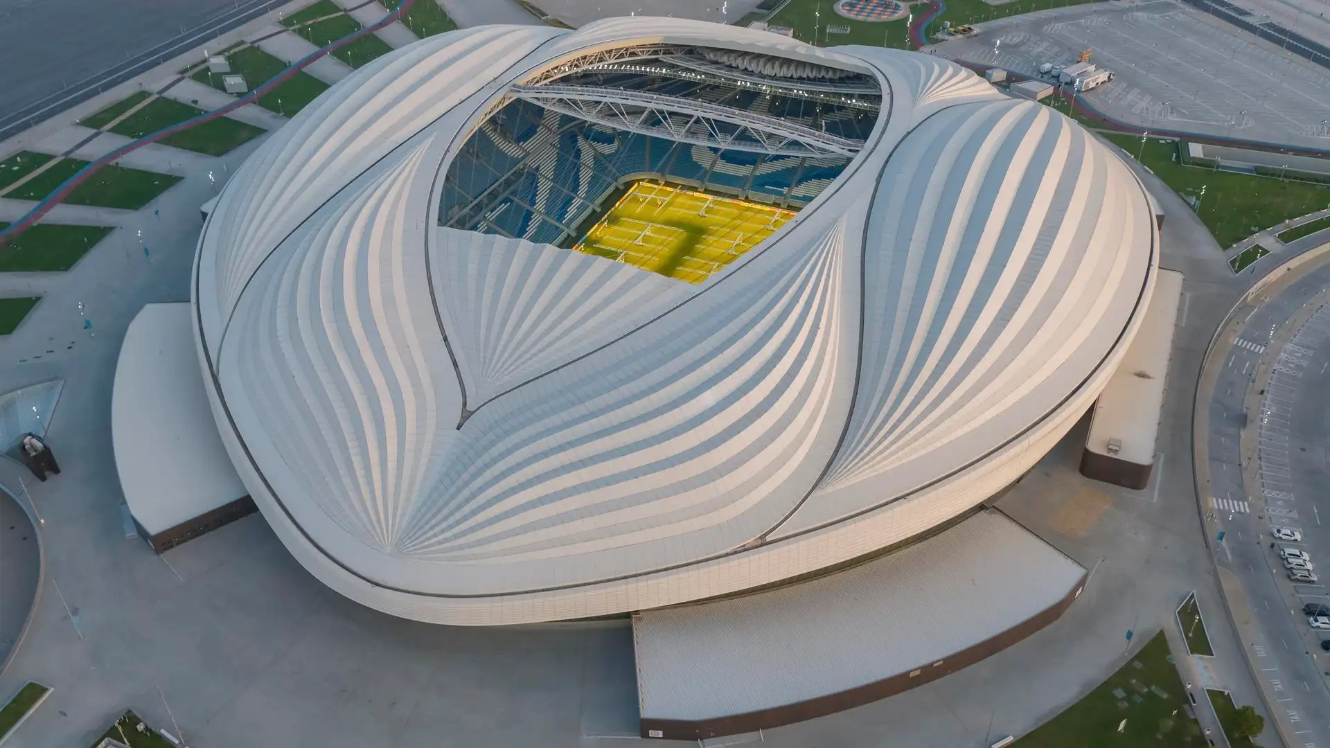 Vista aérea del estadio Al Janoub en Al Wakrah, sede del Mundia de Qatar Vista aérea del estadio Al Janoub en Al Wakrah, sede del Mundia de Qatar