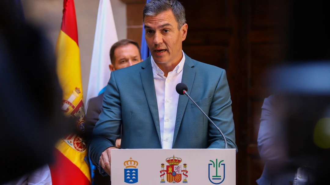 El presidente del Gobierno, Pedro S&aacute;nchez, en La Palma