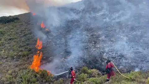 Los bomberos luchan contra las llamas Los bomberos luchan contra las llamas