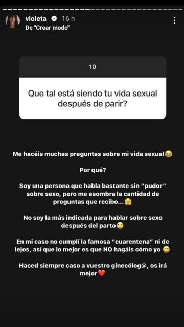 Historia de Instagram de Violeta Mangriñán