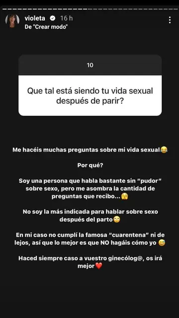 Historia de Instagram de Violeta Mangriñán Historia de Instagram de Violeta Mangriñán