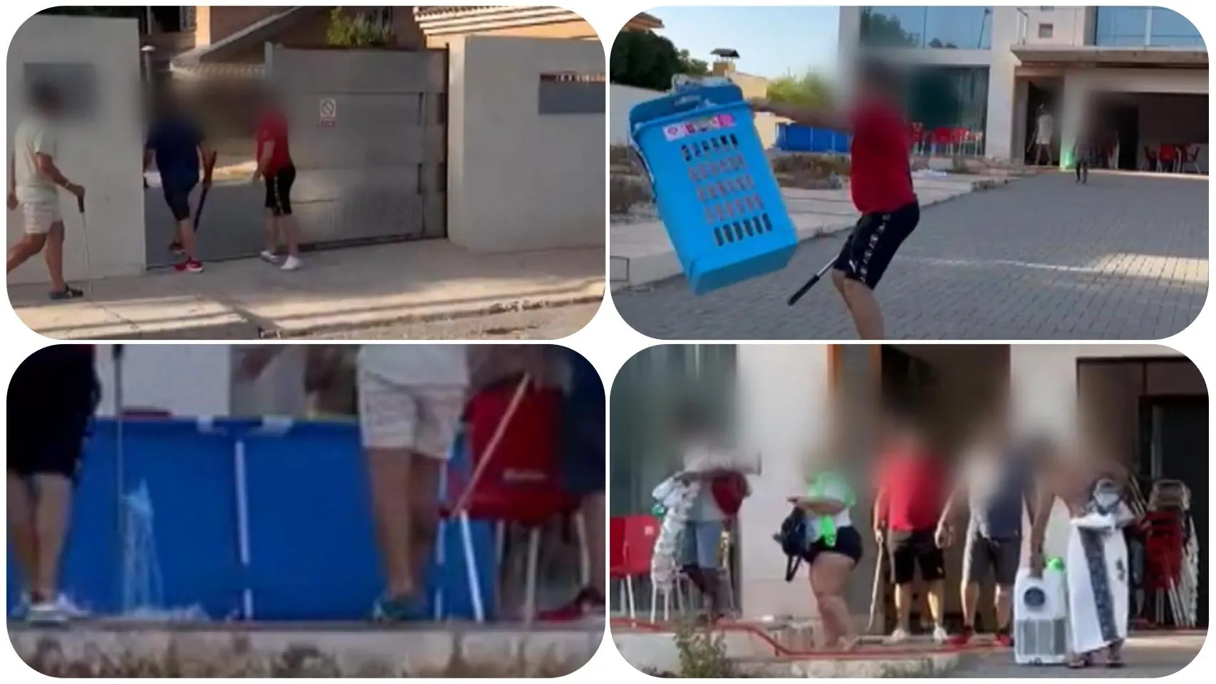 El momento en que un propietario entra en su casa y sorprende a los okupas ba&ntilde;&aacute;ndose en la piscina antes de echarles 'a palos'