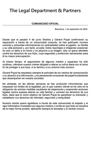 Comunicado de Piqué Comunicado de Piqué