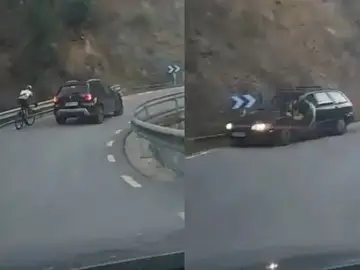 Imagen de la imprudencia de un ciclista en una carretera de Barcelona