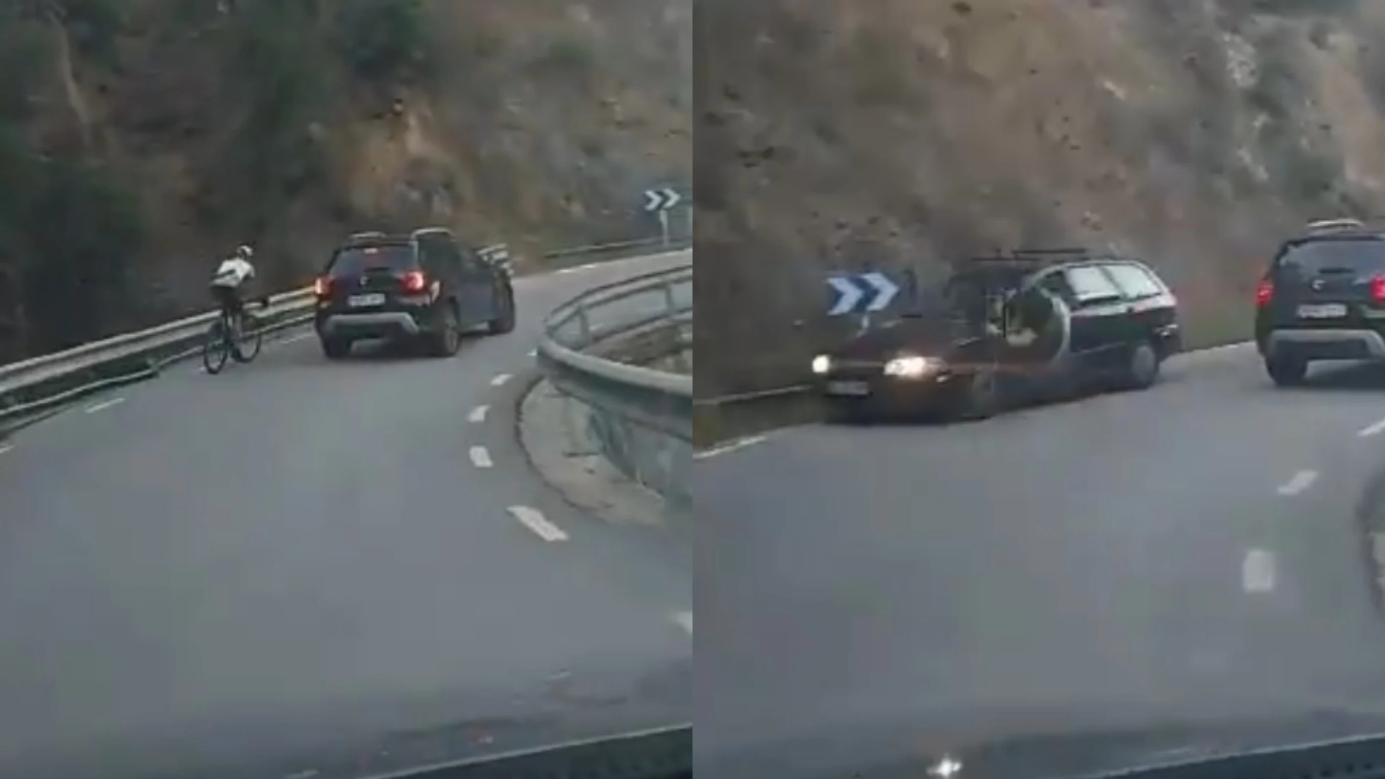 Imagen de la imprudencia de un ciclista en una carretera de Barcelona Imagen de la imprudencia de un ciclista en una carretera de Barcelona