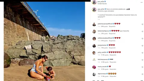 Paula Echevarría y su hijo Miki en la playa Paula Echevarría y su hijo Miki en la playa