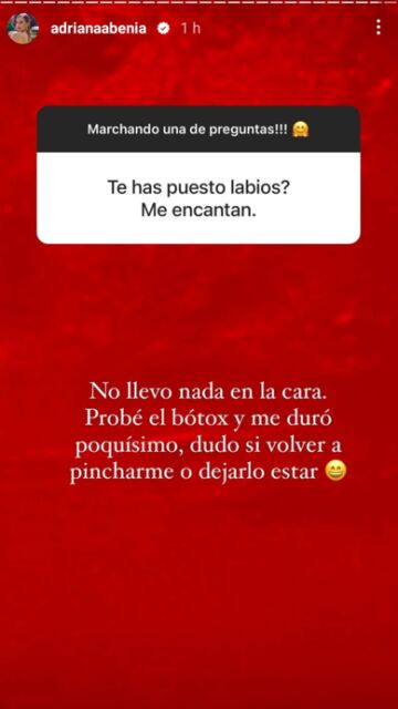 Adriana Abenia confiesa que no se ha retocado los labios