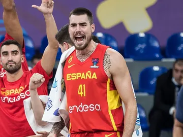 Juancho Hernangómez celebra la victoria española en el EuroBasket 2022 Juancho Hernangómez celebra la victoria española en el EuroBasket 2022
