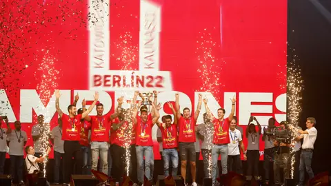 Los jugadores de la selección española celebra el Eurobasket en el WiZink Center Los jugadores de la selección española celebra el Eurobasket en el WiZink Center
