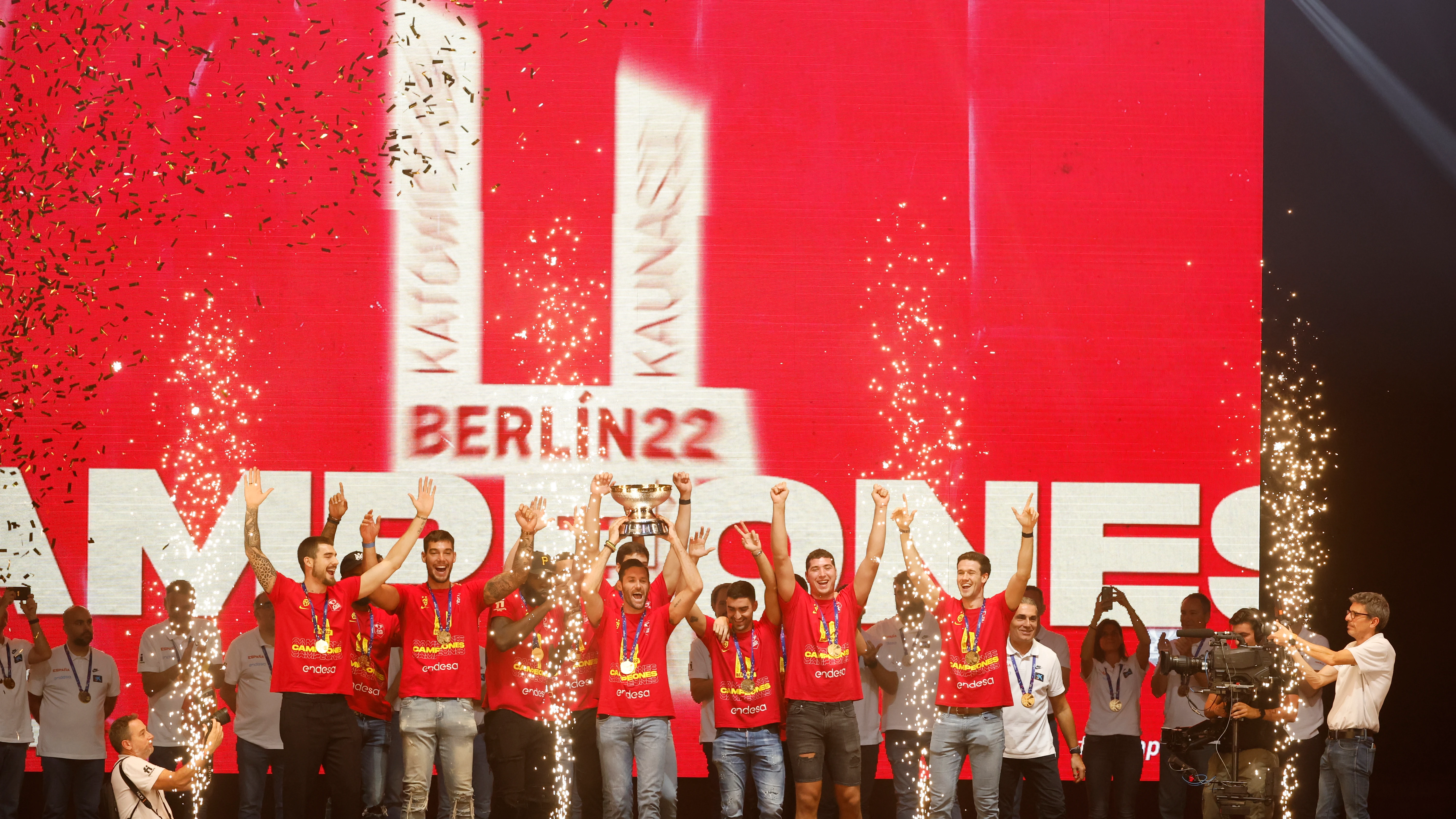 Los jugadores de la selección española celebra el Eurobasket en el WiZink Center Los jugadores de la selección española celebra el Eurobasket en el WiZink Center
