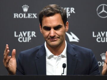 Roger Federer habla ante los medios en la previa de la Laver Cup
