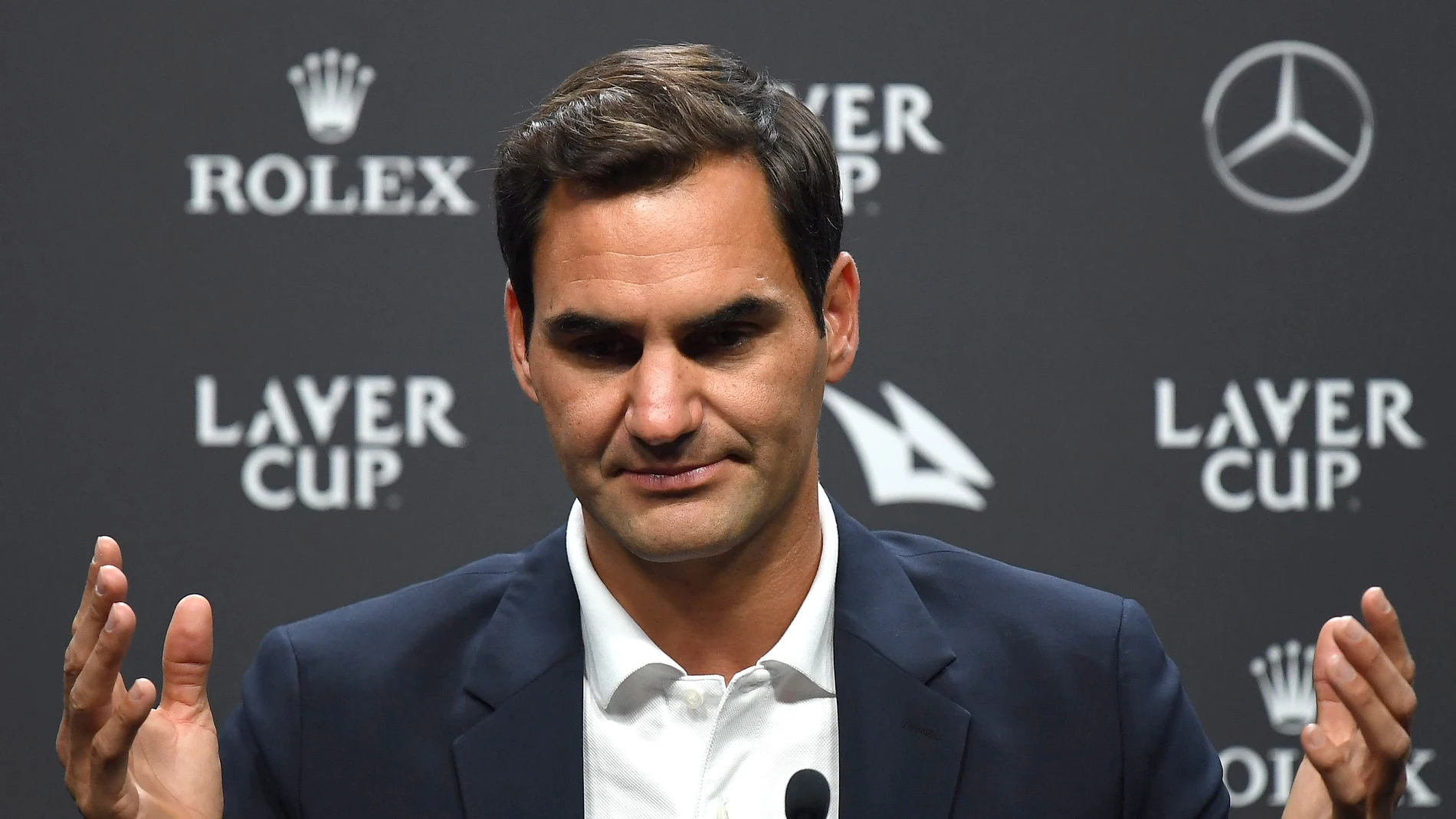 Roger Federer habla ante los medios en la previa de la Laver Cup