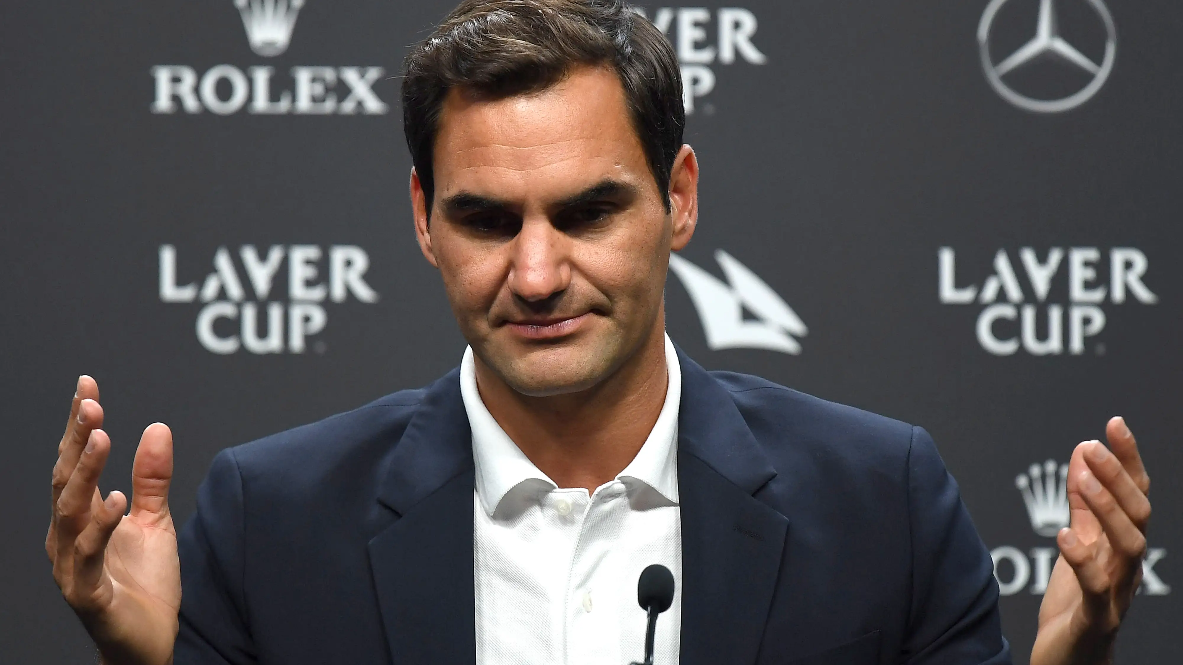 Roger Federer habla ante los medios en la previa de la Laver Cup