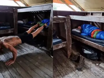 Ibrahimovic entrenando en una cabaña de madera en mitad del monte