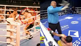 El boxeador Luis Quiñones, en el momento de caer desplomado en el ring
