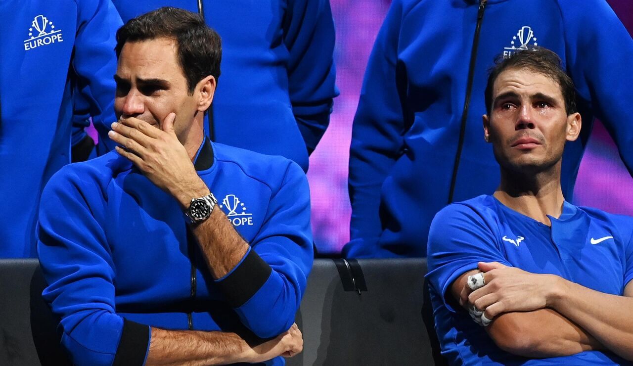 Rafa Nadal y Roger Federer, emocionados en la Laver Cup