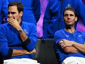 Rafa Nadal y Roger Federer, emocionados en la Laver Cup