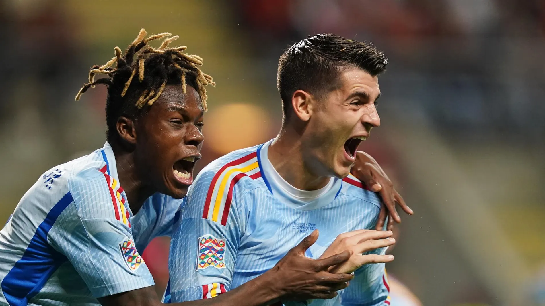 Morata y Nico Williams celebran el gol a Portugal Morata y Nico Williams celebran el gol a Portugal