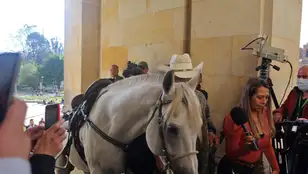 El senador Alirio Barrera entra con su caballo al Congreso de Colombia