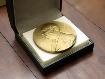 Imagen de archivo de una medalla de los premios Nobel Imagen de archivo de una medalla de los premios Nobel
