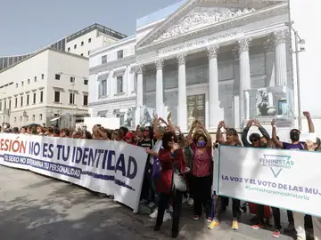 Manifestación de colectivos feministas ante el Congreso contra la ley trans Manifestación de colectivos feministas ante el Congreso contra la ley trans