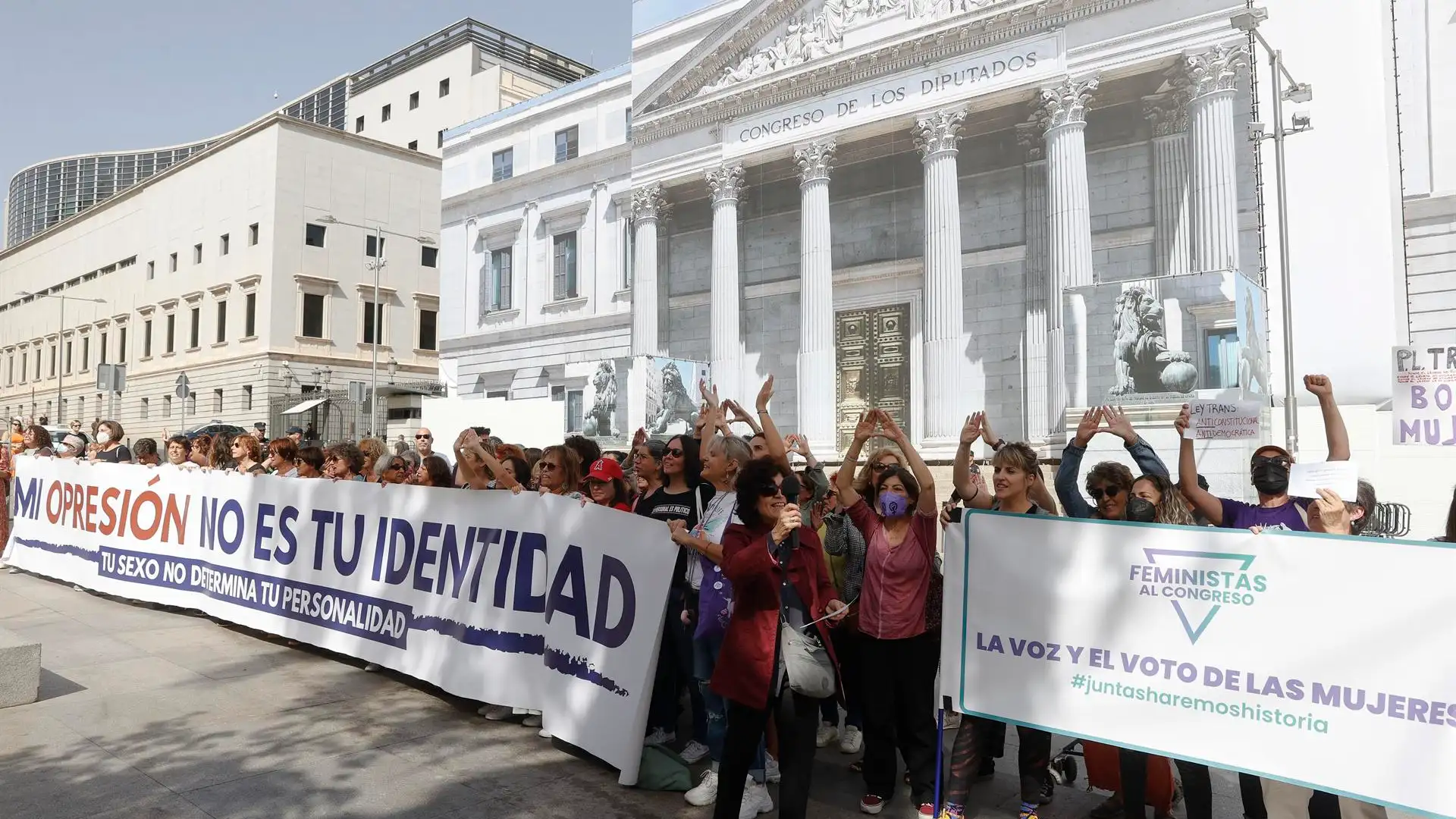 Manifestaci&oacute;n de colectivos feministas ante el Congreso contra la ley trans