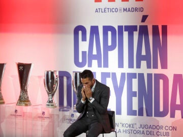 Koke, durante el homenaje en el Metropolitano