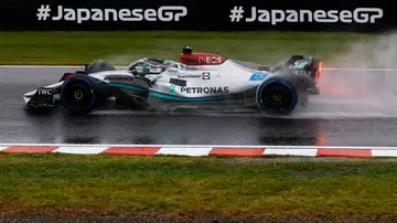 George Russell, en acción sobre el asfalto mojado de Suzuka George Russell, en acción sobre el asfalto mojado de Suzuka