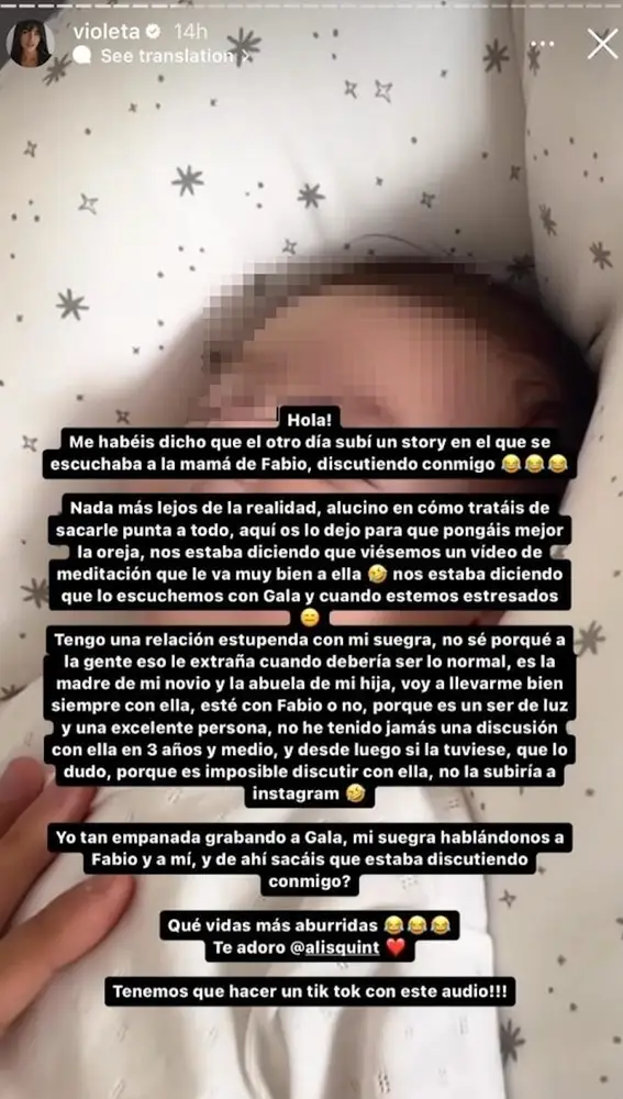 Violeta Mangriñán aclara que tiene una estupenda relación con su suegra