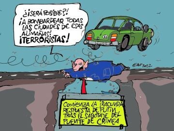 Los bombardeos en Ucrania tras el sabotaje del puente de Crimea, en la viñeta de Alfredo Boto