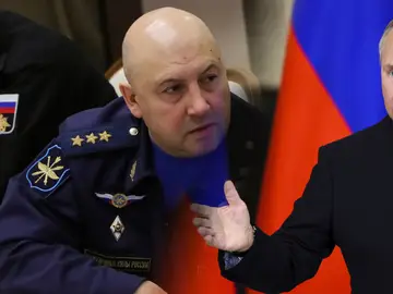 A la izquierda, Serguéi Surovikin, general nombrado por Vladímir Putin para liderar la ofensiva en Ucrania. El presidente ruso, a la derecha. A la izquierda, Serguéi Surovikin, general nombrado por Vladímir Putin para liderar la ofensiva en Ucrania. El presidente ruso, a la derecha.