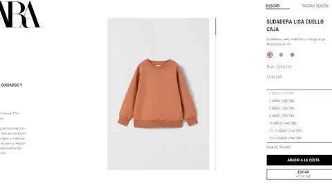Sudadera lisa de Zara Kids Sudadera lisa de Zara Kids