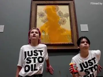 Un grupo de ecologistas arroja sopa de tomate al cuadro 'Los Girasoles' de Van Gogh Un grupo de ecologistas arroja sopa de tomate al cuadro 'Los Girasoles' de Van Gogh