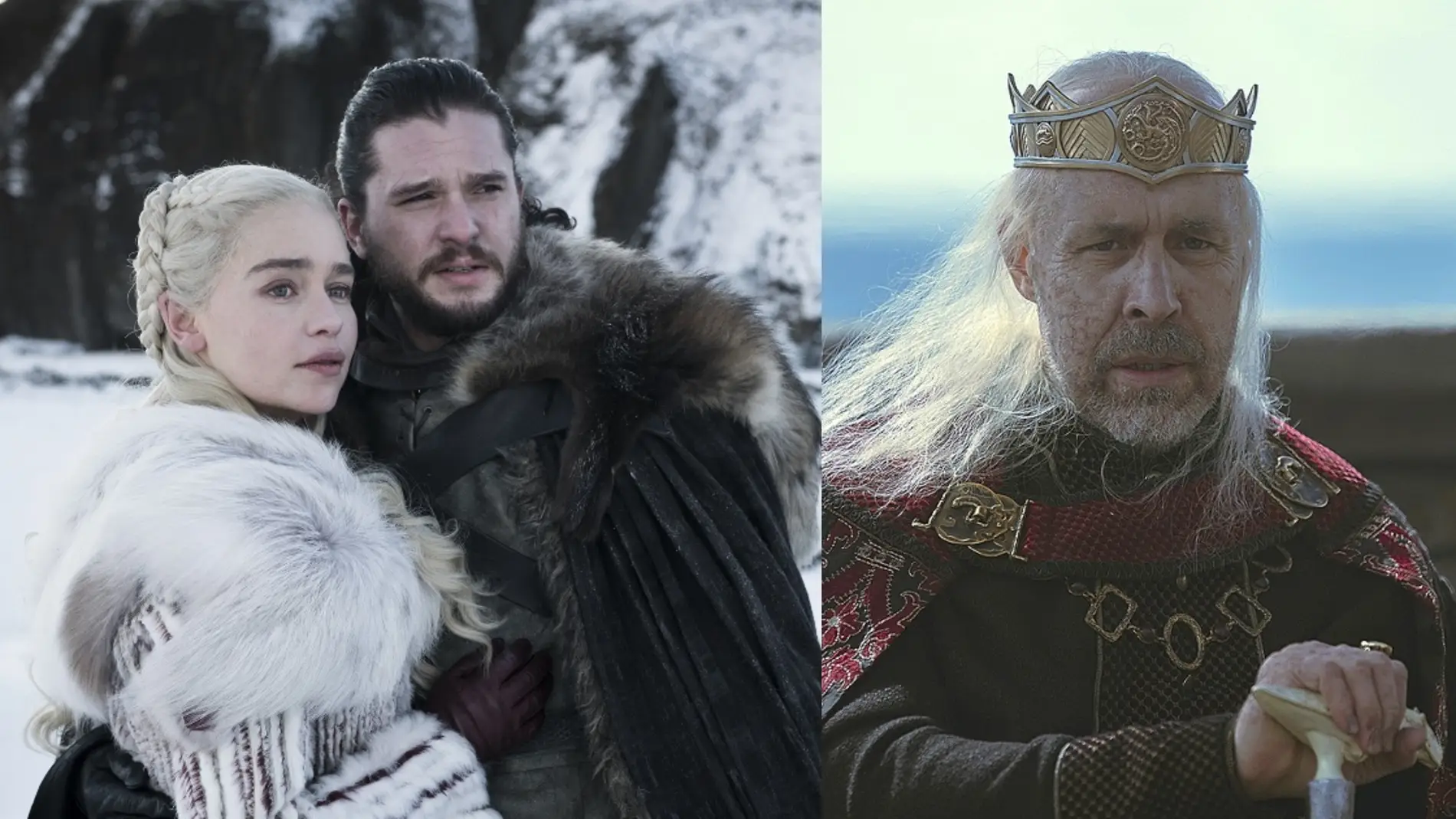 Daenerys y Jon Snow en 'Juego de Tronos', Viserys en 'La Casa del Dragón'