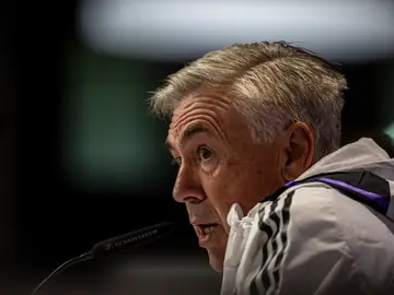 Carlo Ancelotti, en rueda de prensa en Leipzig