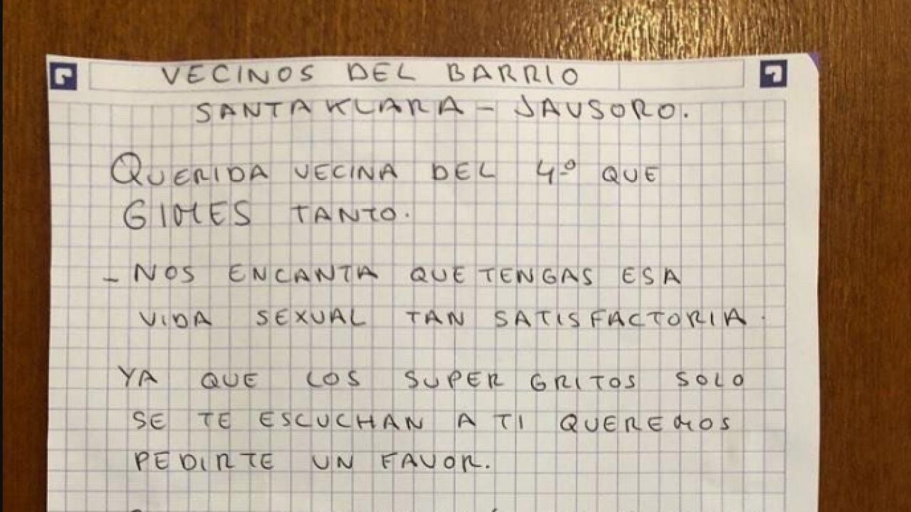 La carta viral quejándose de los gritos de su vecina al tener sexo