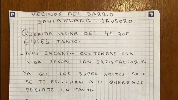 Se queja de los gritos de su vecina al tener sexo: "Querida vecina que gimes tanto..." Se queja de los gritos de su vecina al tener sexo: "Querida vecina que gimes tanto..."