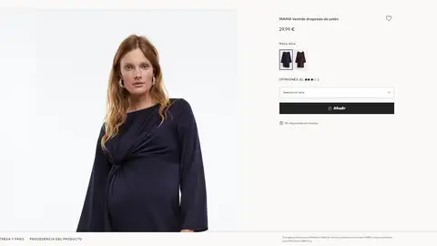 vestido premamá de satén azul marino. vestido premamá de satén azul marino.
