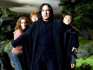 Alan Rickman con los jóvenes protagonistas de 'Harry Potter'