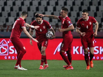 La selección de Serbia celebrando un gol