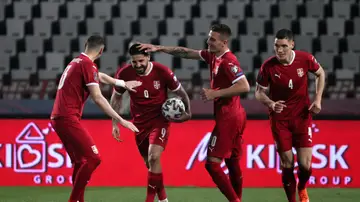 La selección de Serbia celebrando un gol La selección de Serbia celebrando un gol