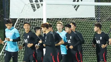 Los jugadores de Corea de Sur en un entrenamiento Los jugadores de Corea de Sur en un entrenamiento