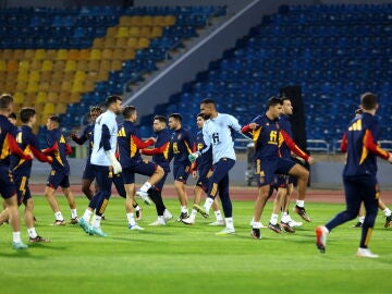 Los jugadores de la selección española de fútbol en un entrenamiento